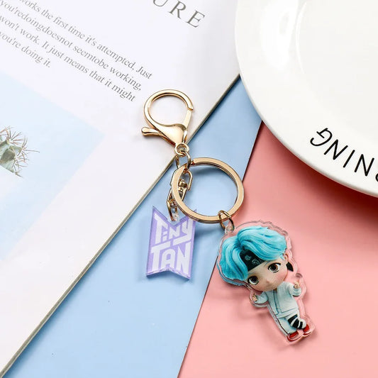 New Fashion Korean Stream Keychain Cute Cartoon Bulletproof Boy Key Ring Bag Pendant Acrylic KPOP Support Surrounding Keychain