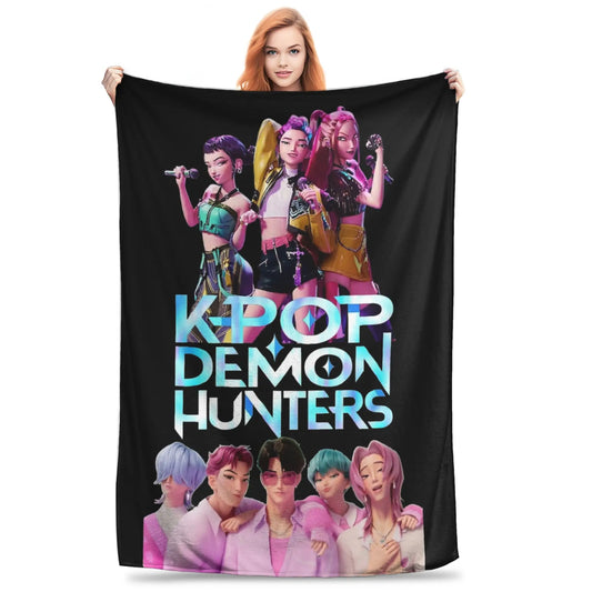 K-pop Demon Hunters Huntrix & Saja Flannel Blanket