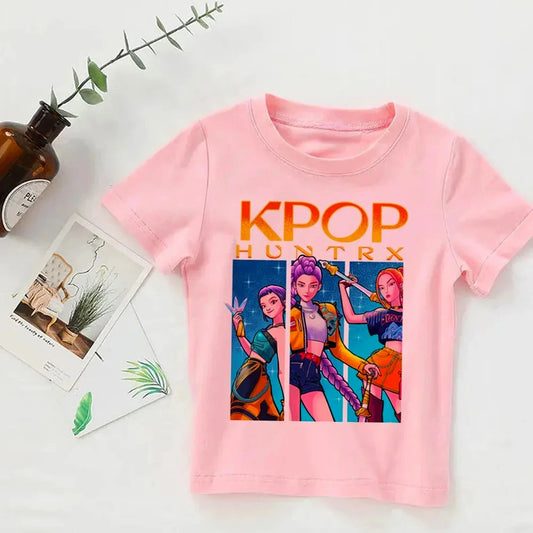 Kids T-shirt KPop Demon Hunters 2025 – Cartoon Crew Neck Tee for Boys &amp; Girls