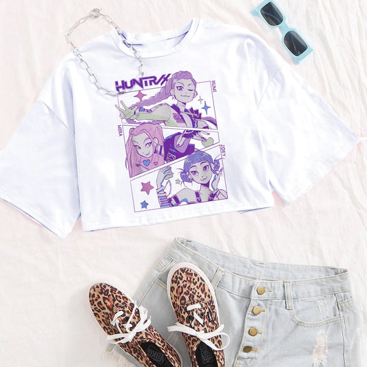 Trendy 2025 Anime KPop Demon Hunters Crop Top for Fans