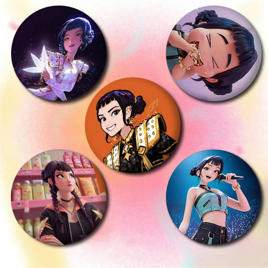 KPop Demon Hunters Zoey Soft Button Pin Round Metal Badge Lapel Pin Parts Gift Friends Kid Jewelry