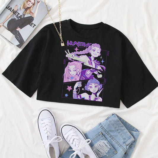 Trendy 2025 Anime KPop Demon Hunters Crop Top for Fans