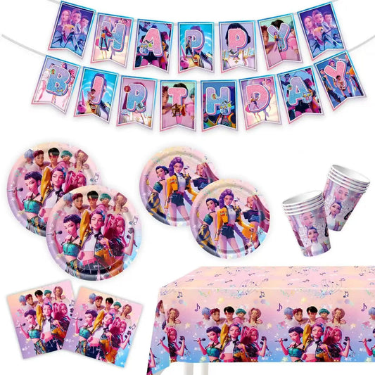 Kpop Demon Hunters Theme Disposable Tableware Set – Perfect for Huntrix Saga Fans