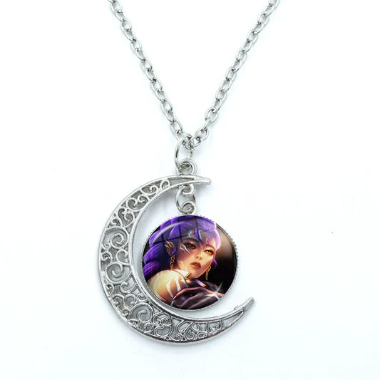 Anime Movie Kpop Demon Hunter Moon Necklace – Stylish Glass Cabochon Pendant
