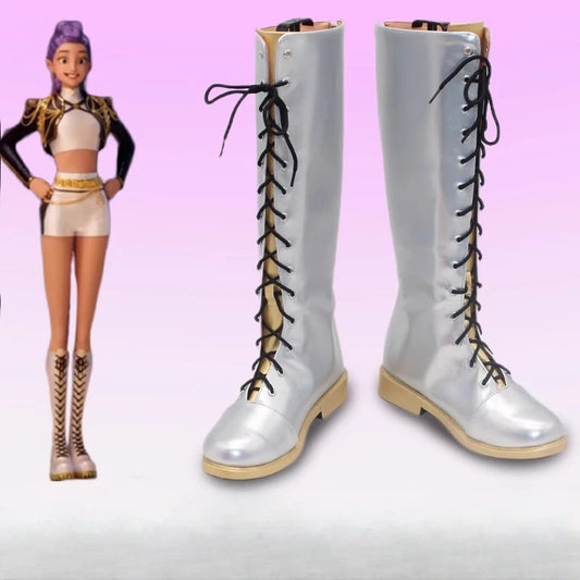 KPop Demon Hunters Rumi Cosplay Boots – Golden &amp; Black Long Boots for Performances