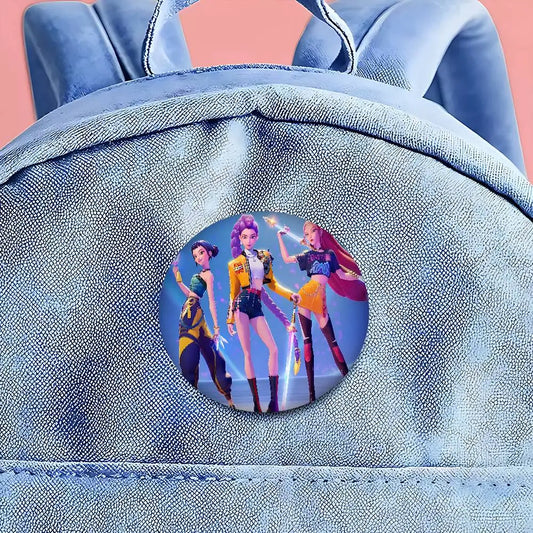 KPop Demon Hunters Soft Button Pin Round Metal Badge Lapel Pin Parts Gift Friends Kid Jewelry