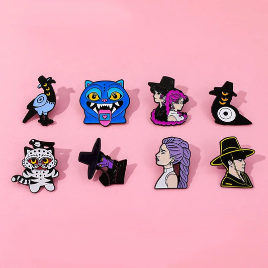 Kpop Demon Hunters Pins Badge Pins for Clothes Rumi Zoey Saja Boys Brooch Pin Cosplay Accessories Fans Gift