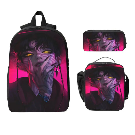 K-pop Demon Hunters Saja Boys School Bags Set – Backpack, Pencil Case &amp; Lunch Box