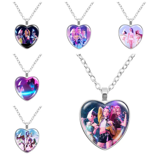 Demon Hunter Heart Necklaces – Kpop Idol Anime Figures Jewelry