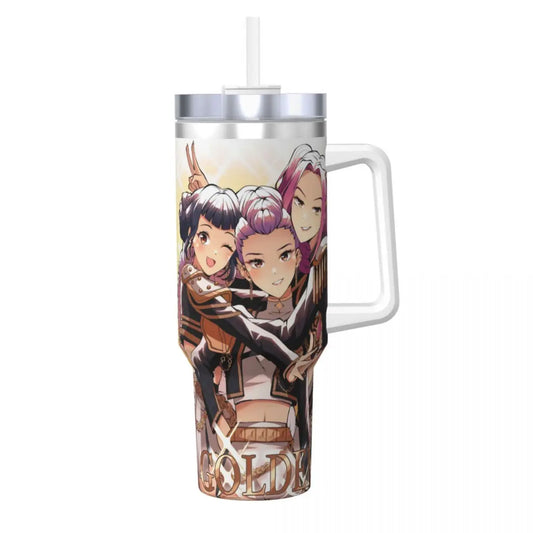 Kpop Demon Hunters Golden Huntrix Stainless Steel Tumbler – Perfect for Fans