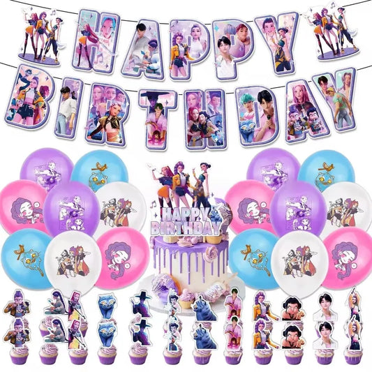Demon Hunters Party Decoration Set – Balloons &amp; Banner for Anime Fans