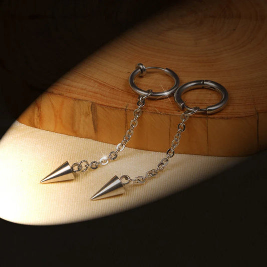 Anime KPop Demon Hunters Mira Cosplay Earrings Gothic Tassel Chain Eardrop Rivet Pendant Hip Hop Ear Clips Jewelry Accessory