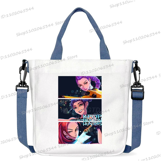 Blue White Anime KPop Demon Hunters Crossbody Bags – Stylish Canvas Totes