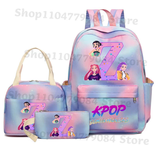 K-pop Demon Hunters Schoolbag Set – Stylish Backpack, Pencil Case, and Lunch Bag Combo