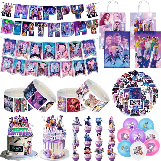 Demon Hunters Birthday Party Decor Set – Kpop Anime Celebration Supplies