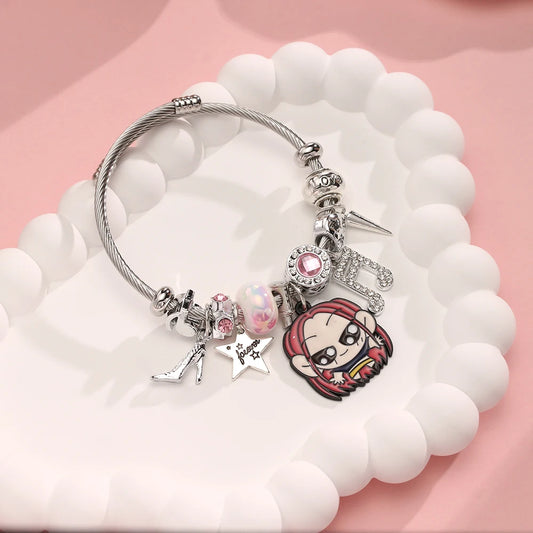 1 KPop Demon Hunters stainless steel bracelet, adjustable DIY jewelry toy, anime and film related accessory, holiday gift