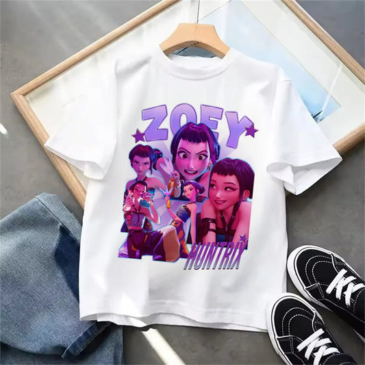 Kids T-shirt KPop Demon Hunters 2025 – Cartoon Crew Neck Tee for Boys &amp; Girls