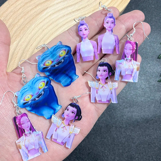 Kpop Demon Hunters Acrylic Earrings – Unique Cartoon Design Jewelry