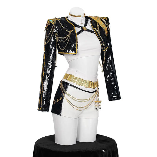 HUNTR/X KPop Demon Hunters Rumi Cosplay Costume – Shiny Stage Outfit for Fans