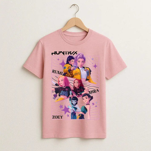 2025 Korean Version Of The Demon Hunter Print T-shirt New Harajuku Style Fashion Cartoon Pattern Unisex Loose Round Neck Top