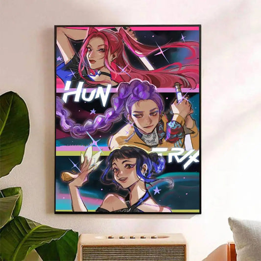 Vintage Canvas Painting Kpop Demon Hunters Poster – Aesthetic Anime Wall Art