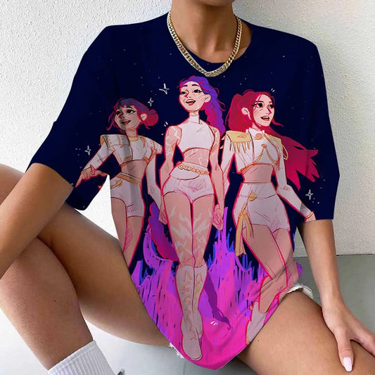 Hot KPop Demon Hunters Print T-shirt – Casual Summer Style for Fans