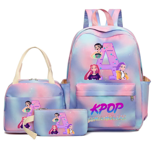 K-pop Demon Hunters Schoolbag Set – Stylish Backpack, Pencil Case, and Lunch Bag Combo