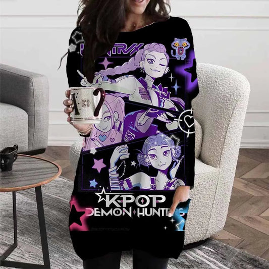 2025  Devil Hunter Logo Shirt Huntrix Kpop Pocket T-shirt Huntrix Merch T-shirt Pattern Long Sleeve Pocket T-shirt
